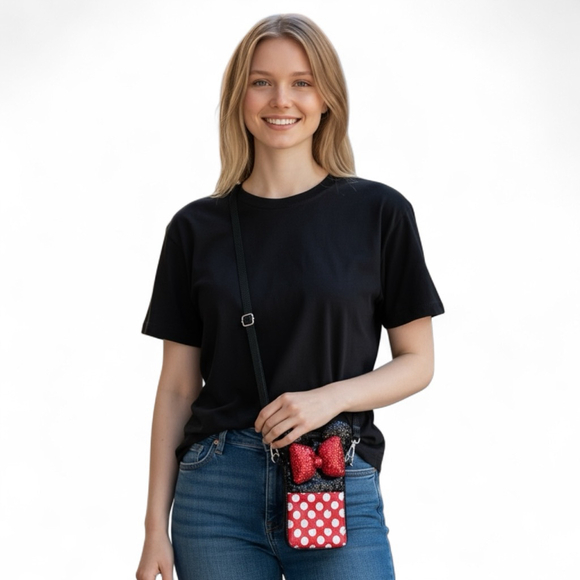 Disney Parks D-Tech Minnie Mouse Sequin Crossbody Phone Case Bag - Picture 1 of 7